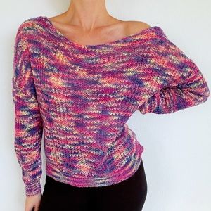 Missguided pink rainbow knit reversible twist oversized crochet sweater size 4